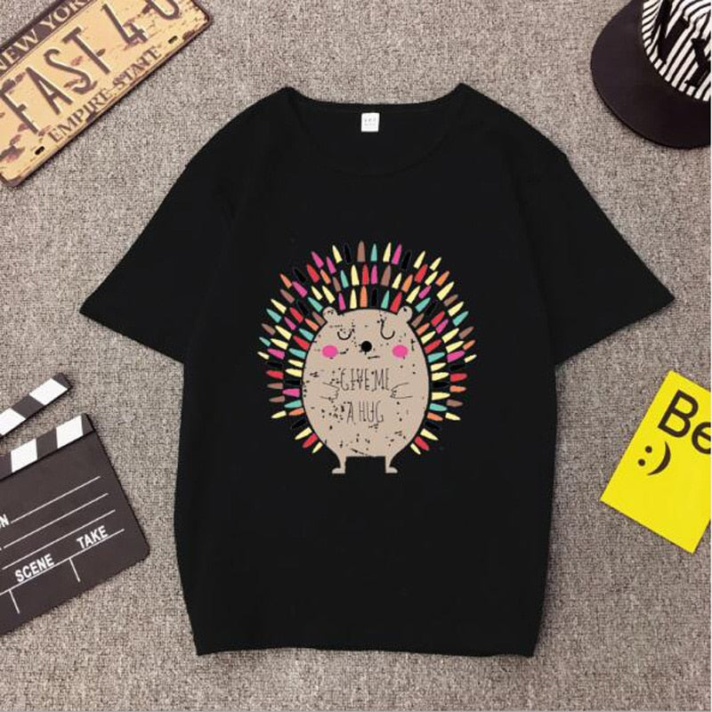 Women Tshirt Hedgehog Print