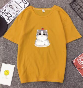 Cute Fat Cat Print T shirt Woman